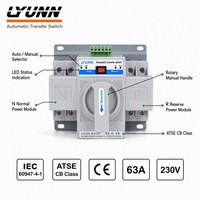 Disjoncteurs à commutation automatique/manuelle 2P 3P 4P 63A, interrupteur de transfert automatique double alimentation AC230V 50/60Hz MCB avec communication RS485