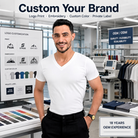 T-shirt pour homme, coupe ajustée, col en V, avec motif, 100% coton, manches courtes, décontracté, respirant, séchage rapide