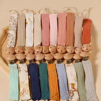 Attache-tétine en coton pour nouveau-né, tressée à la main, avec anneau de dentition en bois de hêtre, support de tétine, cadeaux de naissance, chaîne de tétine