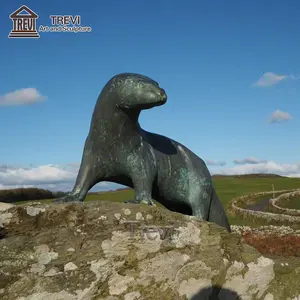 גודל חיים של מתכת יצוק חי פסל ארד אריה ים ברונזה
