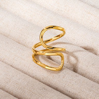 Fenny 18 Karat vergoldet Großhandel No Fade Fashion Wide Chunky Hollow Abstrakte Öffnung Edelstahl Fingerring Trend für Frauen
