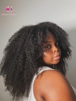 Wig Setengah Kepala 200% 4B 4C, Rambut Asli 100% Kutikula Tertata Rapi, Tali Serut, Garis Rambut Tak Terlihat, Wig Afro Keriting Ikal Pixie