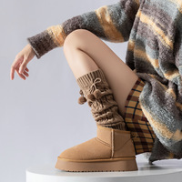 Nuevo diseño de invierno Cable tejer calcetines para botas calentadores de piernas inferiores negro blanco colores bola pequeña arco cadena decoración uso diario cuerpo puño