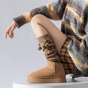 Nouveau Design hiver câble tricot botte <span class=keywords><strong>chaussettes</strong></span> bas jambières noir blanc couleurs petite boule arc chaîne décor usage quotidien corps manchette - Product Image 5