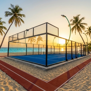 Pista de Pádel Panorámica Estándar para Torneos, Conjunto Completo, Pista de Tenis de Pádel para Exteriores, Vidrio Templado de 12 mm, Luces LED de Acero, Precio PD-02 - Product Image 1