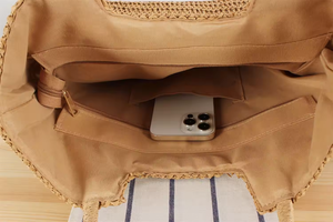 Femmes voyageant Shopping Sacs à main couleur unie poignée tissée à la main paille été voyage plage fourre-tout carré poignée supérieure sac - Product Image 4