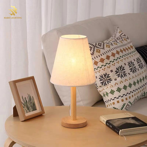 Lampada da Tavolo Creativa con Base in <span class=keywords><strong>Legno</strong></span> LED, Paralume in Lino Classico, Stile Retrò Vintage E27 per Sala Lettura, Camera da Letto, Comodino - Product Image 2