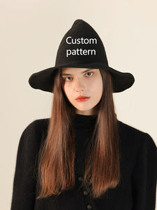 Chapeau de Sorcière Pliable avec Crâne à Large Bord pour Femme, Chapeau de Sorcier Jacquard Tricoté en Acrylique pour Adulte, Fête d'Halloween - Product Image 6