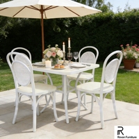 Chaise de salle à manger en bois massif blanc avec dossier en rotin rond, style français, pour café, restaurant, mariage, événement