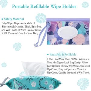 Porte-distributeur de lingettes rechargeables portables florales pour bébé Conteneur de distributeur de lingettes Pochette de lingettes humides de voyage réutilisable - Product Image 5