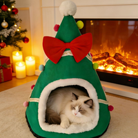 Lit pour chat personnalisé en forme de sapin de Noël d'hiver, en peluche, en polyester, avec abri fermé, tente pour animaux de compagnie, amovible et lavable