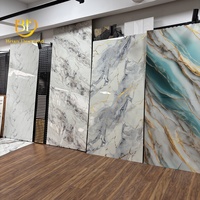 Panel Dinding Imitasi Marmer 3D Print, Lembaran Marmer UV, Bahan PVC Plastik PE Tebal 2mm ~ 5mm, Potongan Sesuai Pesanan, Harga Promo