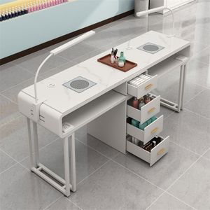 Table de manucure moderne blanche avec tiroirs et lampe LED pour salon de beauté - Product Image 1