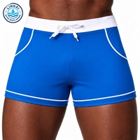 Shorts de bain pour hommes à séchage rapide, résistants au chlore, avec ceinture élastique blanche et passepoil contrastant