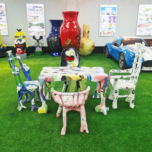 Libit Art Fiberglass Painted <b>Dining</b> <b>Table</b> Irregular Shape Resin Top Plastic Legs Customizable Indoor Use - Product Image 1