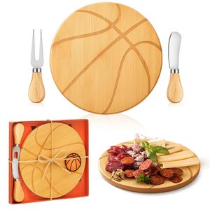 Juego de tabla de quesos redonda de bambú Juhao con cuchillo y tenedor para servir en fiestas y uso doméstico - Product Image 4