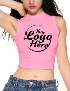 Camisole à la mode sans manches femmes côtelé hauts courts, sans manches col montant débardeurs pour vêtements d'été débardeur pour femmes - Product Image 5