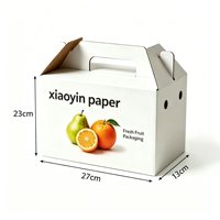 Boîte à fruits en carton ondulé personnalisée avec poignée, auto-érectible, impression CMYK 4 couleurs, emballage portable pour produits frais