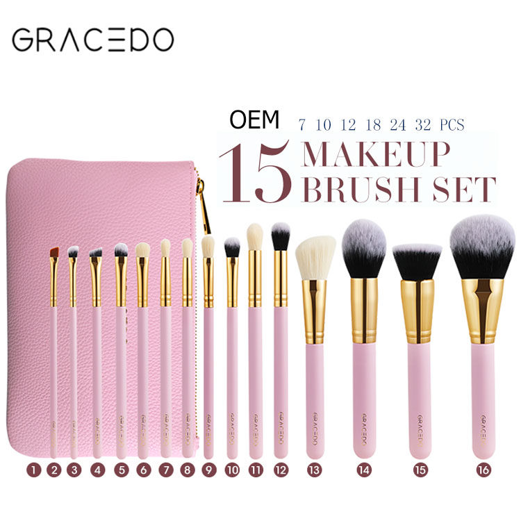 GRACEDO-Juego de brochas de maquillaje para ojos, 15 brochas de maquillaje para ojos, color rosa, gran oferta