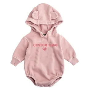Custom printing or embroidery logo organic cotton baby sweatshirt romper with hoodies long sleeve romper baby girl boy