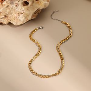 KITI moda cadena gruesa dos tonos collar de acero inoxidable pulsera y declaración pendientes colgantes conjunto de joyería para mujer - Product Image 3