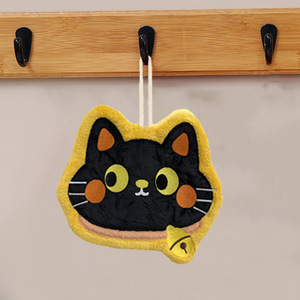 Serviette de toilette en forme de chat de dessin animé, douce et absorbante, en polaire corail, pour cuisine et salle de bain, à suspendre, design personnalisable - Product Image 1