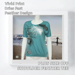 เสื้อยืดผู้หญิงไซส์ใหญ่พิเศษ 5XL ผ้าซาติน ระบายอากาศ แห้งเร็ว สไตล์ลำลอง แขนสั้น เซ็กซี่ เปิดไหล่ ลายขนนก ทรงหลวม ใส่สบายสำหรับฤดูร้อน - Product Image 5