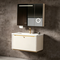 Meuble-lavabo moderne en aluminium de qualité aéronautique avec miroir intelligent, design peu encombrant, vasque en céramique et éclairage LED à intensité variable