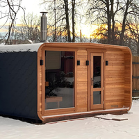 Sauna Panorámica de Diseño Personalizado con Ventana de Vidrio, Sauna Exterior de Madera de Cedro Rojo para 4-6 Personas, Entretenimiento Perfecto