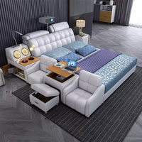 Lit king-size multifonction intelligent avec cadre en bois moderne, fonction de massage, double rembourrage en cuir, garantie de 3 ans