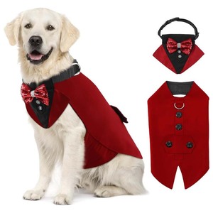 Chaleco para Perro, Traje Formal con Lazo de Lentejuelas Rojo y Negro, Disfraz para Mascotas para Bodas, Material de Poliéster para las Cuatro Estaciones - Product Image 1