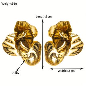 Za Same Cross-Border Venta caliente Textura de metal Flor artificial Personalizada Elegante y salvaje Estilo escarchado Pendientes - Product Image 2