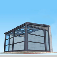 Serre de jardin électrique en verre inclinée 4 saisons, véranda en aluminium et verre pour solarium