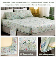 Ensemble de literie pour lit Queen en coton égyptien 100% super doux et respirant, imprimé floral vert, oiseaux et papillons, drap de lit moelleux