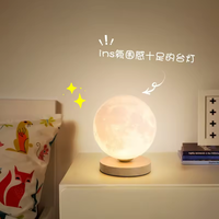 Veilleuse de chevet imprimée en 3D pour chambre à coucher moderne avec lampe de lune 3 couleurs avec support en bois pour enfants