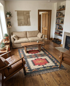 Southwestern Handmade Wool Jute Kilim <b>Runner</b> <b>Rug</b> Tribal Geometric Boho Carpet Rustic Farmhouse Floor Decor for <b>Hallway</b> Entryway - Product Image 2