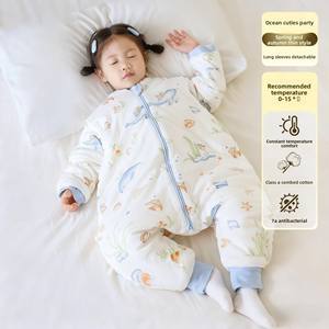 Combinaison de couchage unisexe pour bébé, imprimés animaux de dessin animé, légère, 100% coton, design à jambes séparées, fermeture éclair cachée, lavable en machine - Product Image 4