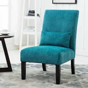 DB Pisano Contemporary Teal Blue Chenille Fabric Silla decorativa sin brazos con almohada para la comodidad de la oficina en el hogar - Product Image 1