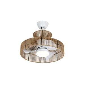 Bohemian-Style Rattan Recessed Dimmable 21-Inch LED <b>Ceiling</b> Fan with Lantern-Style <b>Lighting</b> - Product Image 1