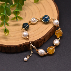 Bracelets et joncs ouverts en perles baroques naturelles plaqués or 18 carats faits à la main, <span class=keywords><strong>bracelet</strong></span> en <span class=keywords><strong>fil</strong></span> enveloppé, bijoux fins personnalisés - Product Image 4