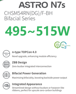 แผงโซลาร์เซลล์ Astronergy CHSM54RN(DG)/F-BH 510W แบบโมโนคริสตัลไลน์ ประสิทธิภาพสูง กระจกสองชั้น พร้อมส่งจากคลังสินค้า จัดส่งแบบ DDP ชนิด N - Product Image 1
