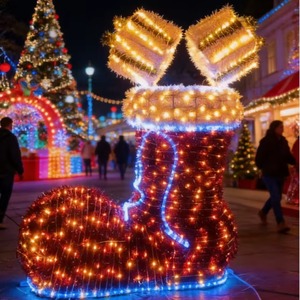 Décoration LED Classique et Traditionnelle : Grand Spectacle Lumineux Festif – Botte de Noël Lumineuse et Chaussure Scintillante du Père Noël - Product Image 1