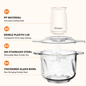 Picadora de Carne Dreepor, Procesador de Alimentos Eléctrico de <span class=keywords><strong>2</strong></span> Velocidades, Capacidad de 3L, 350W, Picadora de Verduras, Preparador de Alimentos para Bebés para Carne, Pescado y Verduras - Product Image 6