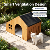Maison pour animaux de compagnie moderne et confortable en bois, pour chat et chien, avec toit en tissu, entrée cintrée, design ventilé, tapis doux, maison en carton