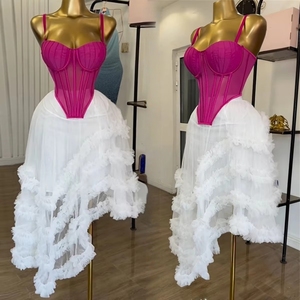 Conjunto de 2 piezas de ropa de verano a la moda para mujer: <span class=keywords><strong>Top</strong></span> corsé irregular sin mangas y <span class=keywords><strong>falda</strong></span> maxi <span class=keywords><strong>con</strong></span> volantes - Product Image 1