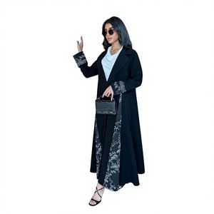 Abaya Negra con Jacquard de Hojas de Bambú, Bordada, Abierta por Delante, Túnica Modesta, Ropa Islámica Elegante para el Día a Día y Ramadán - Product Image 4