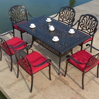 Table de salle à manger rectangulaire en fer forgé antique pour 6 personnes, mobilier de jardin extérieur commercial en métal