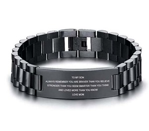 Brazalete de Acero Inoxidable Chapado en Oro PVD de 18k con Barra Grabada para Hombre |   Regalo de Cumpleaños Inspirador para Hijo de Papá y Mamá - Product Image 2