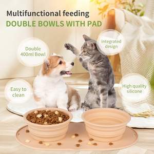 Katlanabilir 2 <span class=keywords><strong>In</strong></span> 1 çevre dostu 500ml evcil köpekler silikon katlanır seyahat su yiyecek kasesi fincan çanak - Product Image 2