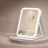 Miroir cosmétique LED avec lumière, cadre carré en plastique, pliable, portable, pour table de maquillage, dortoir d'étudiant, bureau